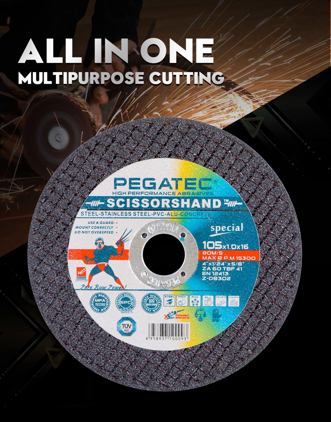 Pegatec Multi-Purpose 105X1X16mm Cutting Disc for Various Materials